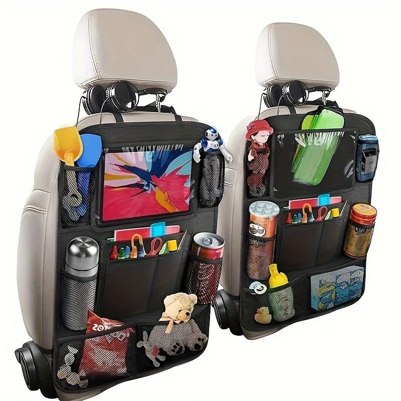 Waterproof Multi-Pocket Car Seat Organizer with Touchscreen Tablet Window
