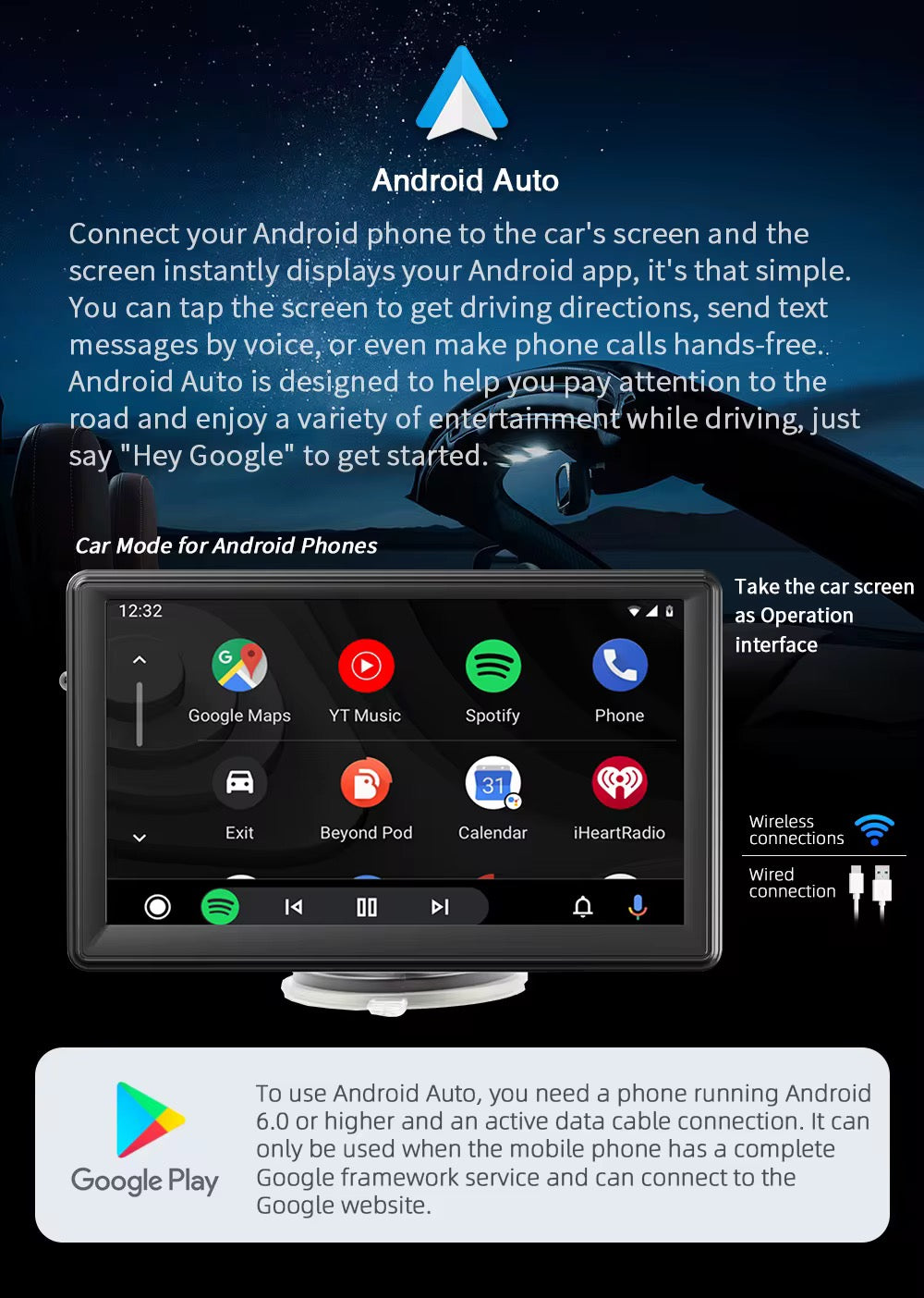 Portable Carplay 7-inch Touch Screen Stereo System (with Rear Camera)