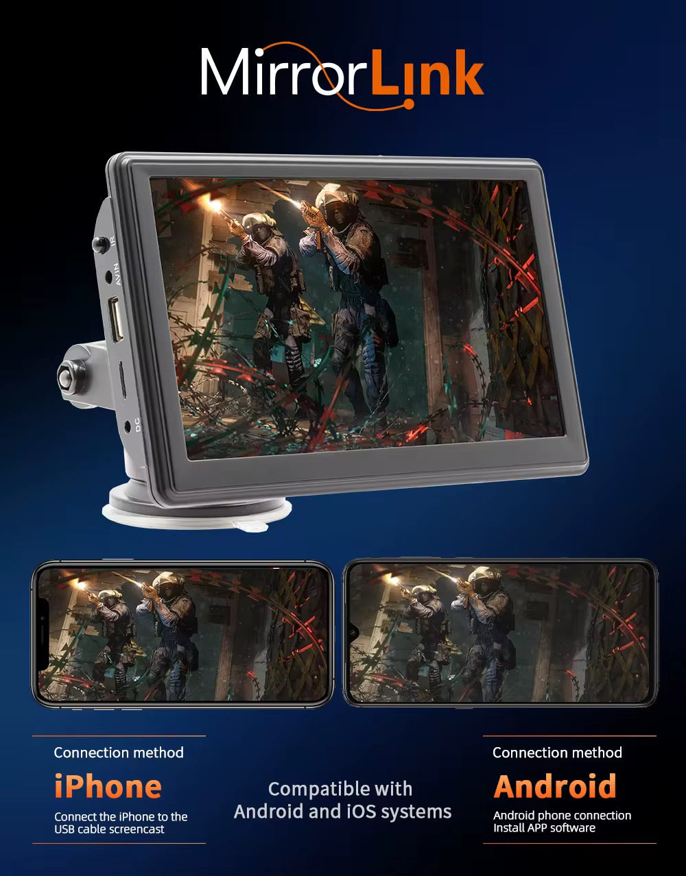 Portable Carplay 7-inch Touch Screen Stereo System (with Rear Camera)