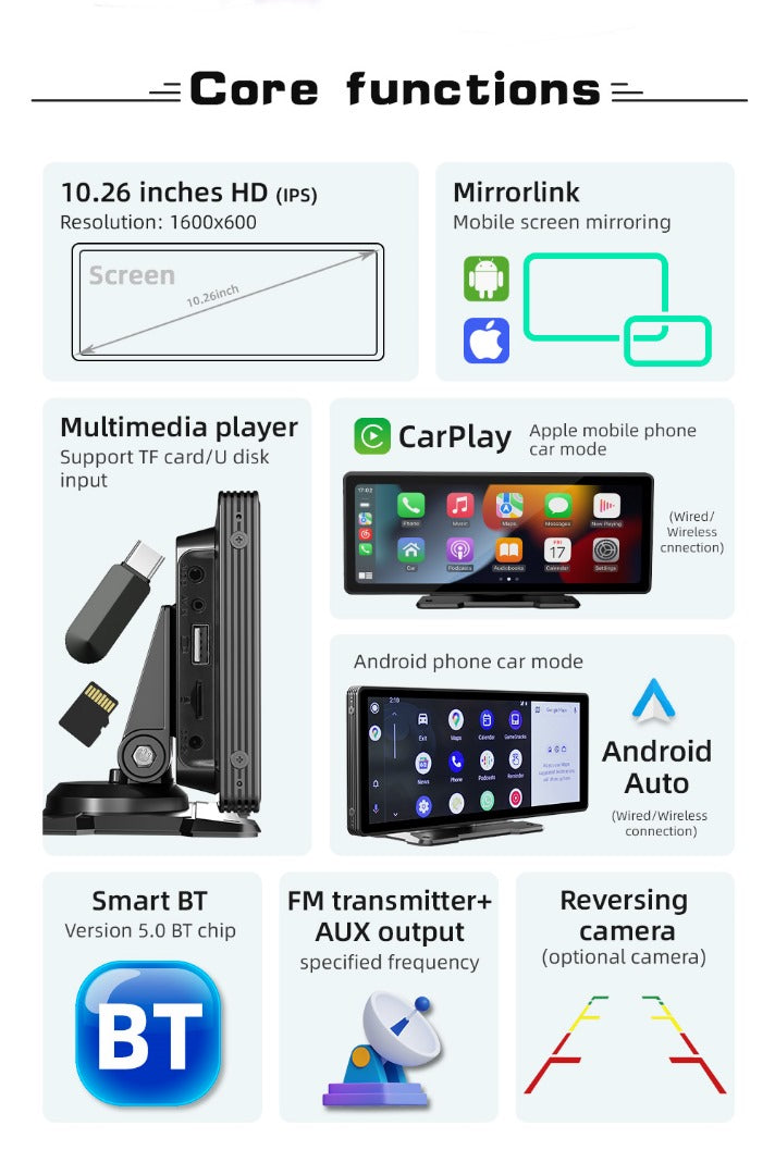 Portable Carplay 7-inch Touch Screen Stereo System
