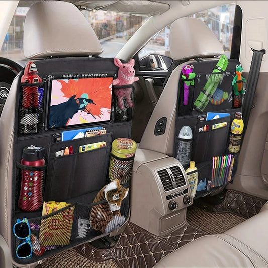 Waterproof Multi-Pocket Car Seat Organizer with Touchscreen Tablet Window